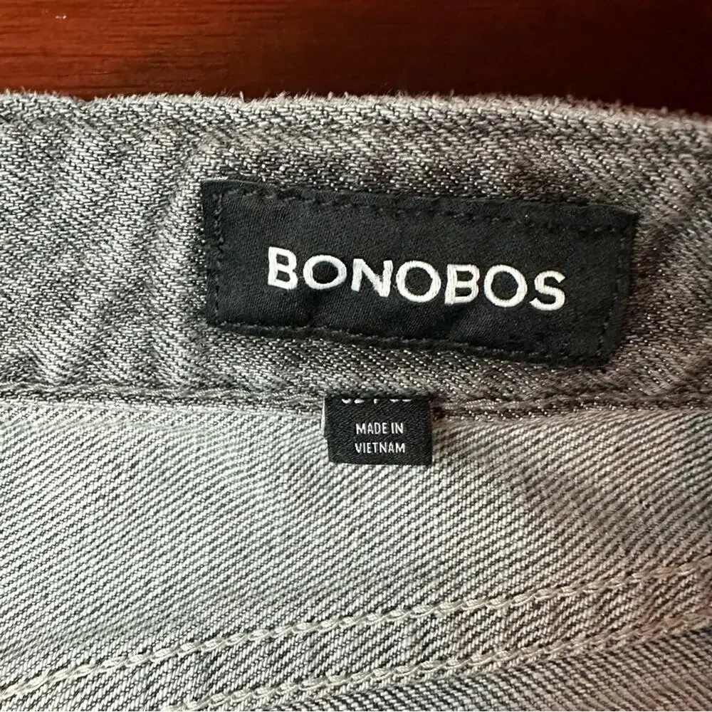 Bonobos Slim Grey Gray Mens Jeans 32 x 30 Casual Organic Cotton Blend Distressed